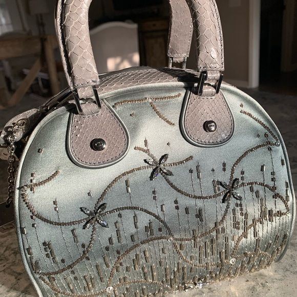 DIOR VINTAGE CRYSTAL PYTHON TRIMMED SATIN GAMBLER BAG, Limited Edition #0122 - Picture 7 of 12